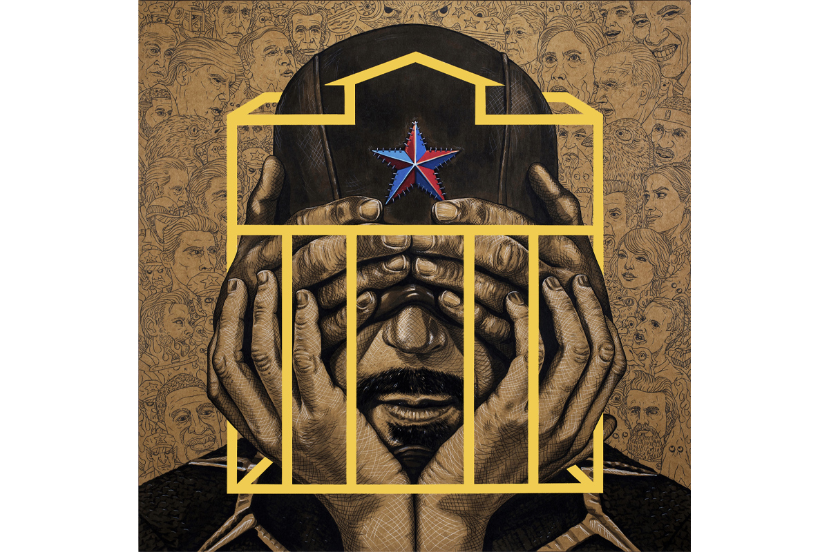 黃耀鋅　內戰　75x75cm-複合媒材　2021